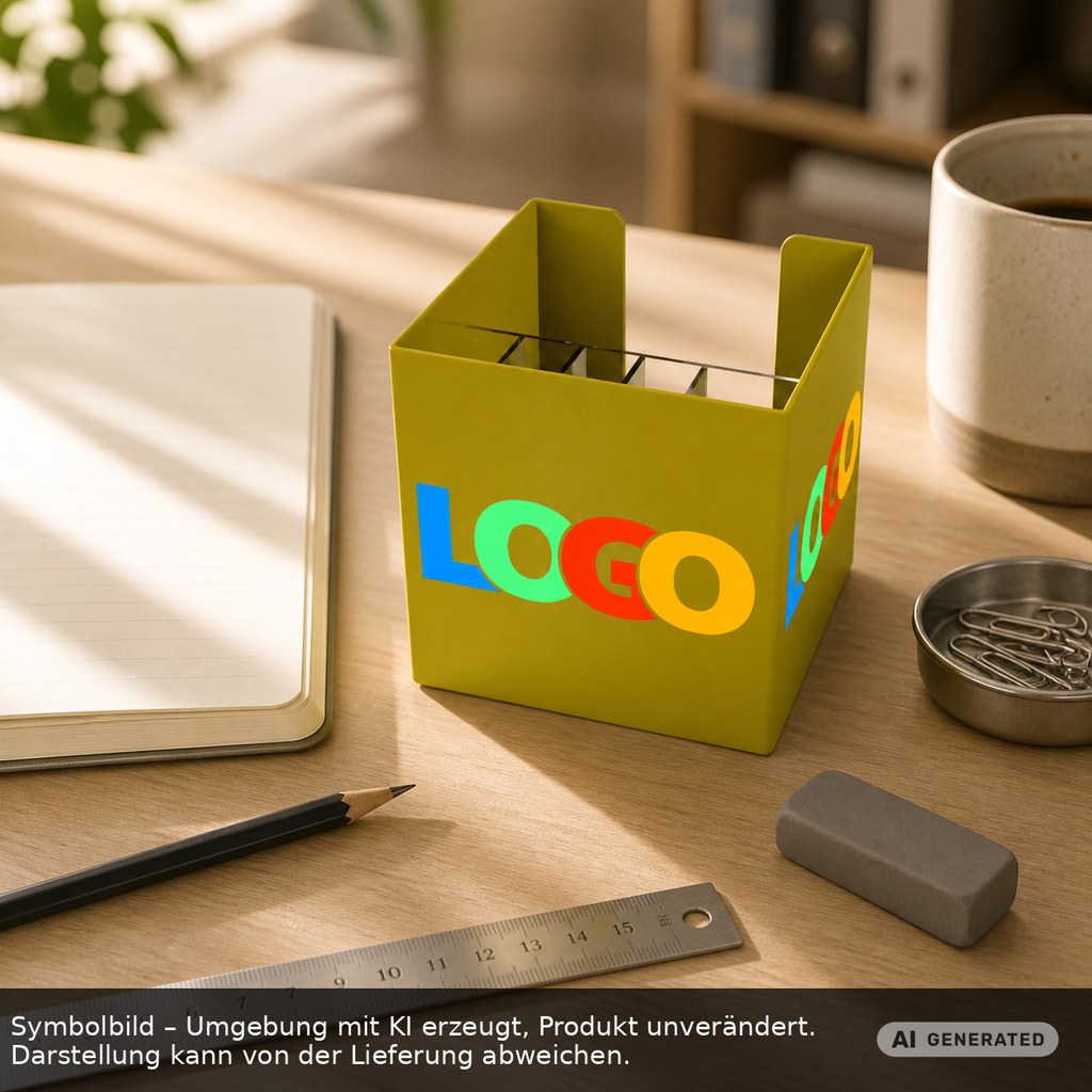 Zettelbox mit Köcher "Alpha" als Werbeartikel mit Logo bedrucken