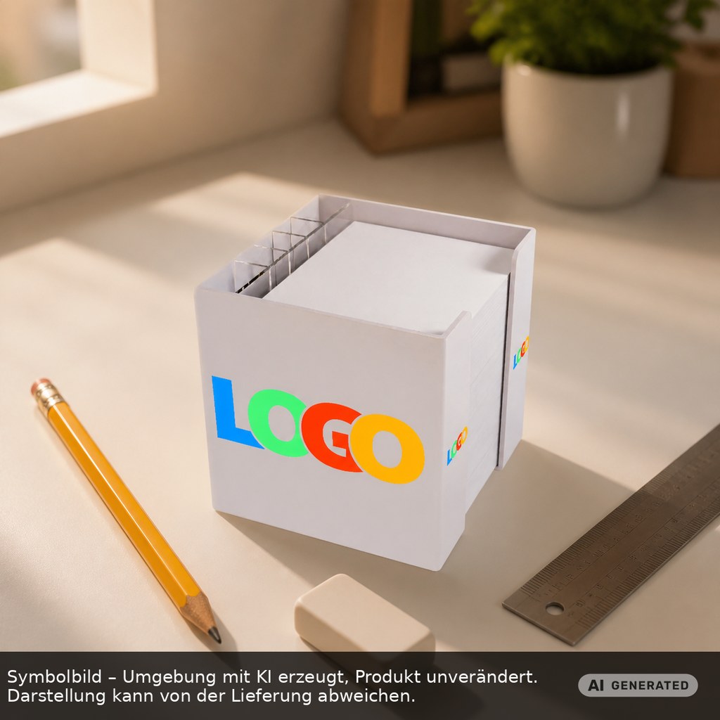 Zettelbox mit Köcher "Alpha" als Werbeartikel mit Logo bedrucken