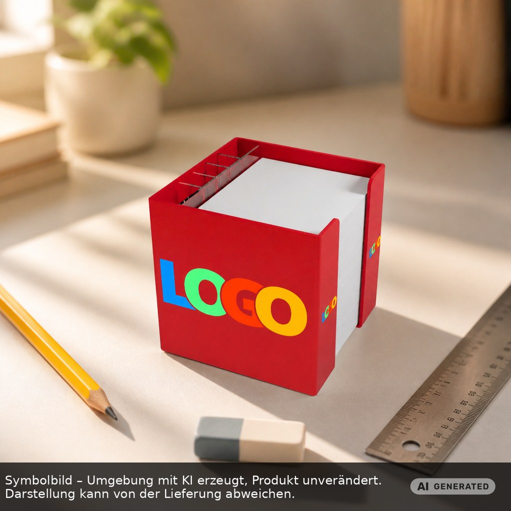 Zettelbox mit Köcher "Alpha" als Werbeartikel mit Logo bedrucken