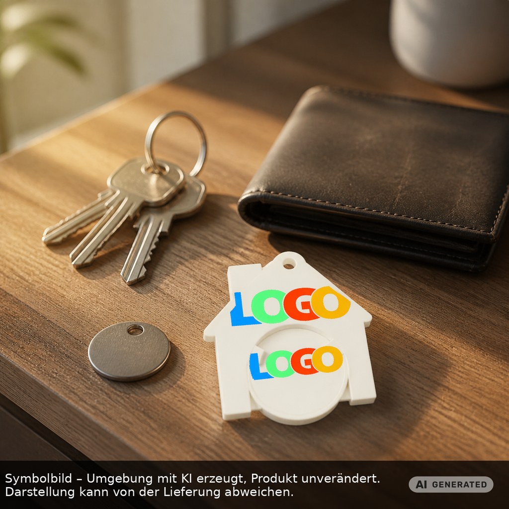 Chiphalter mit 1€-Chip "Haus" als Werbeartikel mit Logo bedrucken