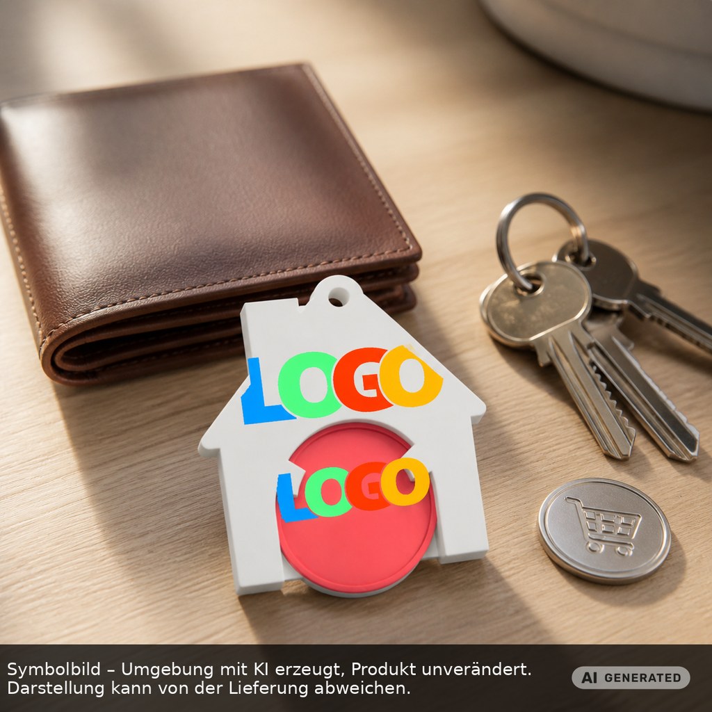 Chiphalter mit 1€-Chip "Haus" als Werbeartikel mit Logo bedrucken