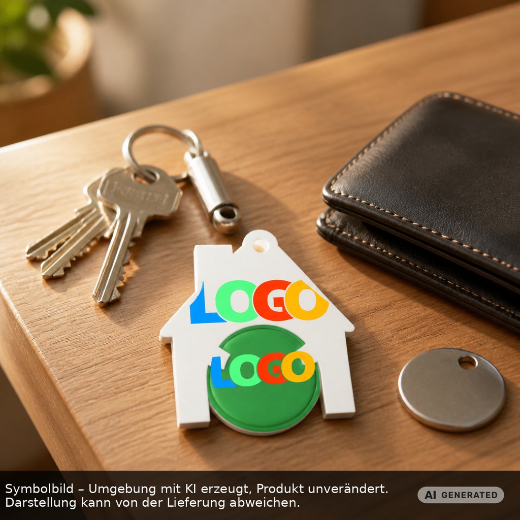 Chiphalter mit 1€-Chip "Haus" als Werbeartikel mit Logo bedrucken