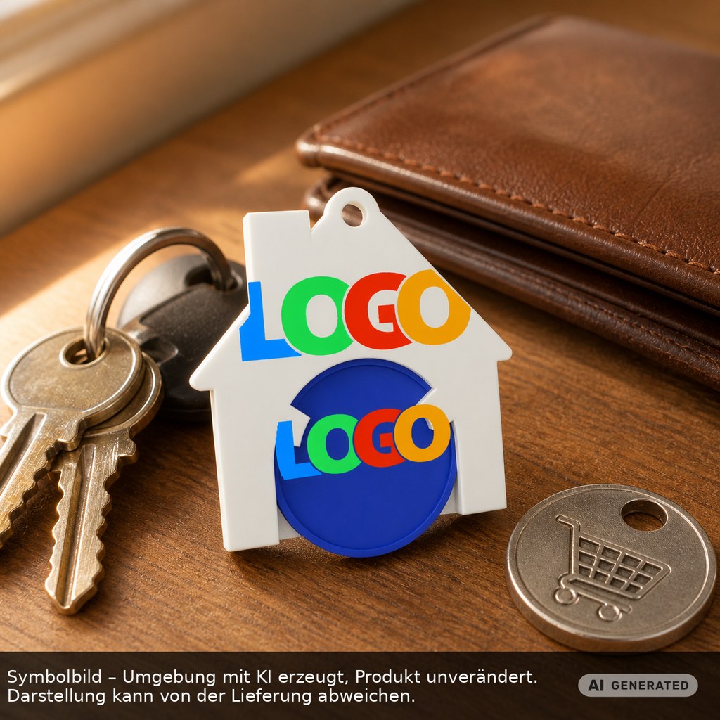 Chiphalter mit 1€-Chip "Haus" als Werbeartikel mit Logo bedrucken