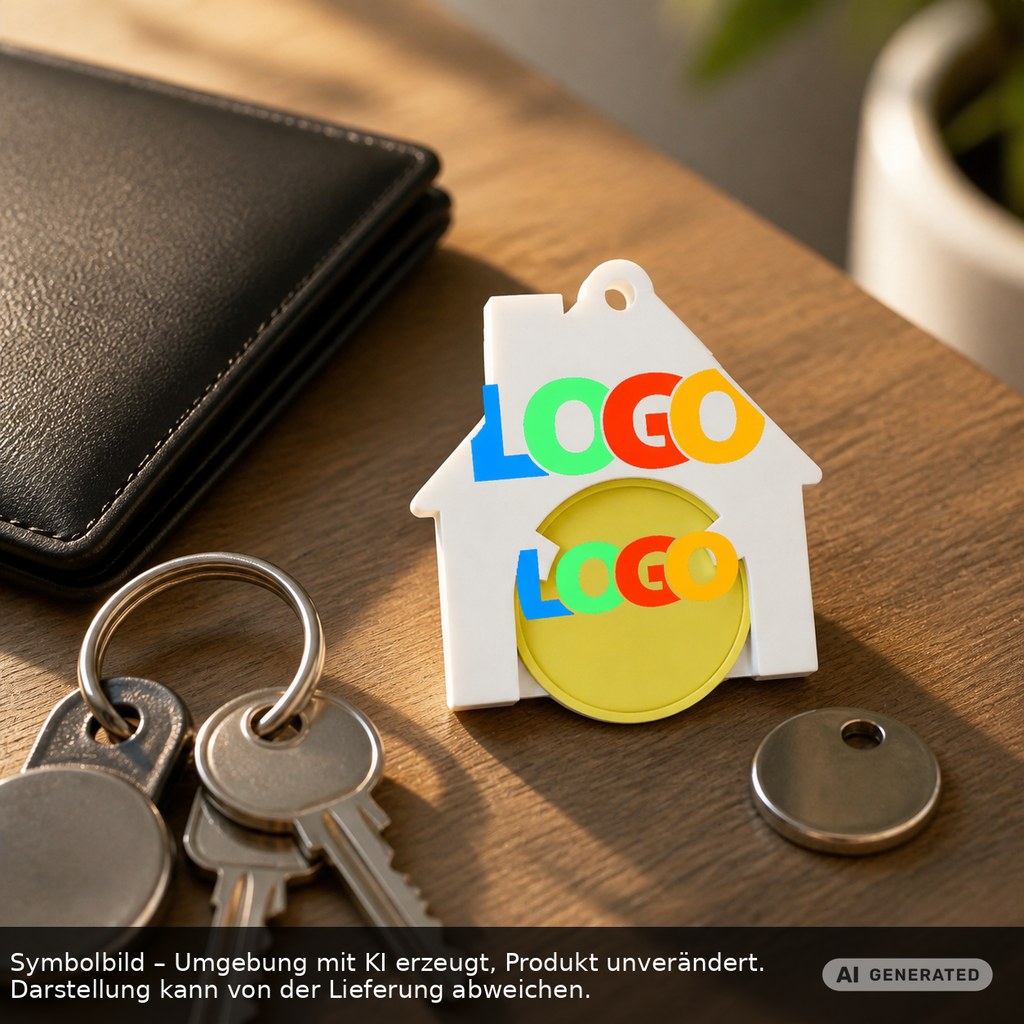 Chiphalter mit 1€-Chip "Haus" als Werbeartikel mit Logo bedrucken