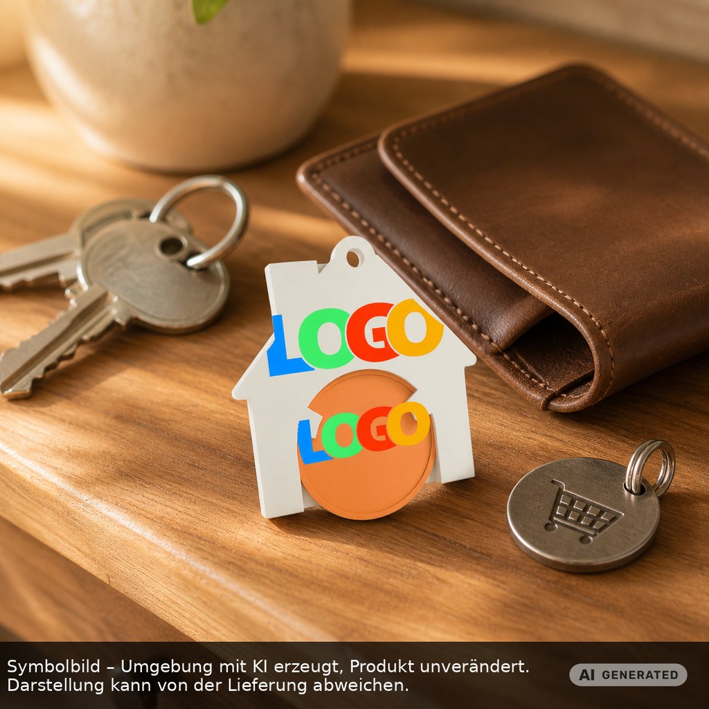 Chiphalter mit 1€-Chip "Haus" als Werbeartikel mit Logo bedrucken