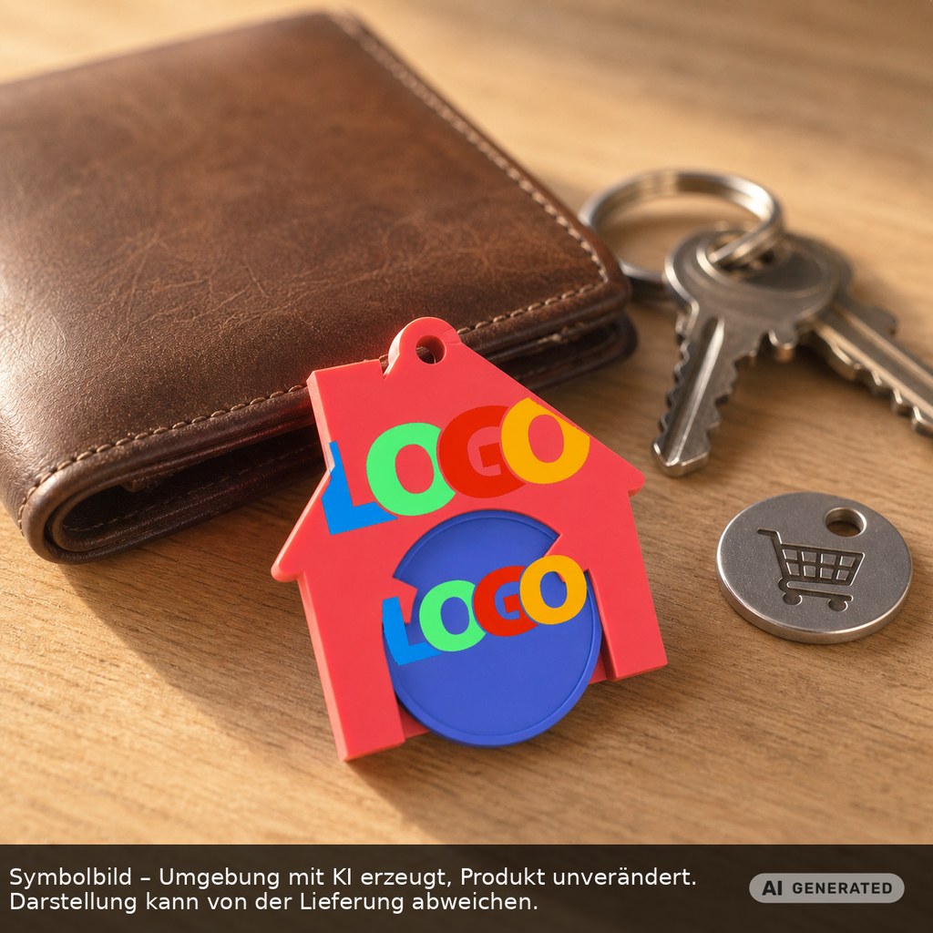 Chiphalter mit 1€-Chip "Haus" als Werbeartikel mit Logo bedrucken