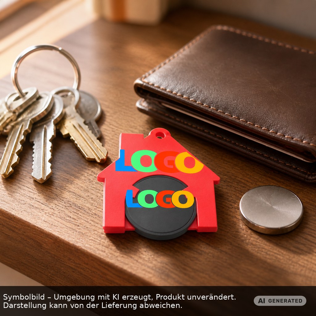 Chiphalter mit 1€-Chip "Haus" als Werbeartikel mit Logo bedrucken