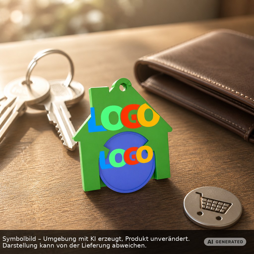 Chiphalter mit 1€-Chip "Haus" als Werbeartikel mit Logo bedrucken