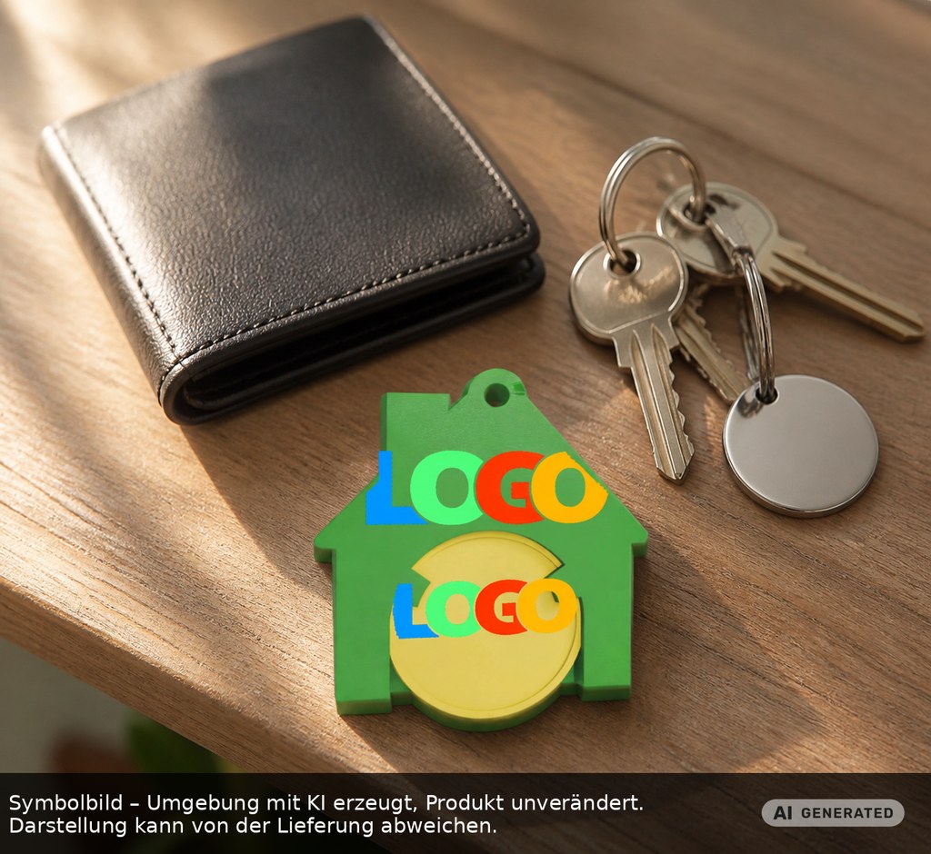 Chiphalter mit 1€-Chip "Haus" als Werbeartikel mit Logo bedrucken