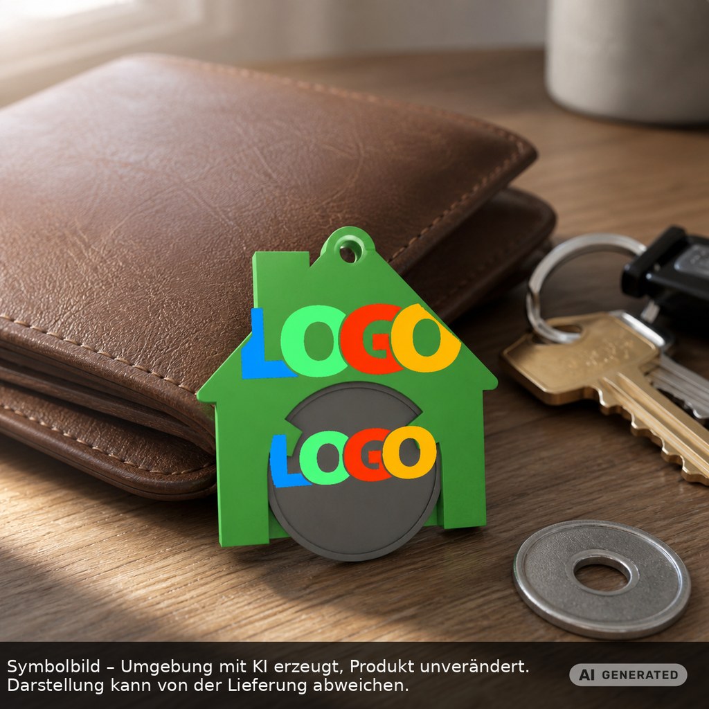 Chiphalter mit 1€-Chip "Haus" als Werbeartikel mit Logo bedrucken
