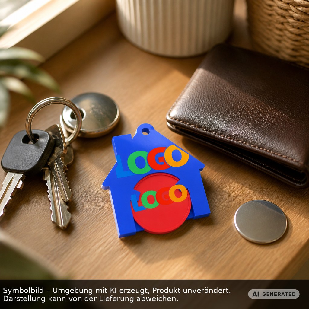 Chiphalter mit 1€-Chip "Haus" als Werbeartikel mit Logo bedrucken