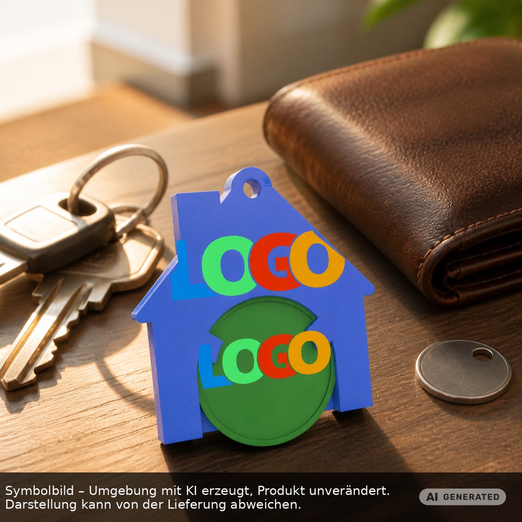 Chiphalter mit 1€-Chip "Haus" als Werbeartikel mit Logo bedrucken