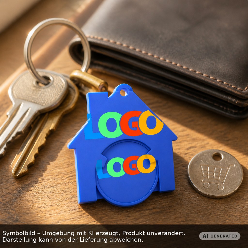 Chiphalter mit 1€-Chip "Haus" als Werbeartikel mit Logo bedrucken