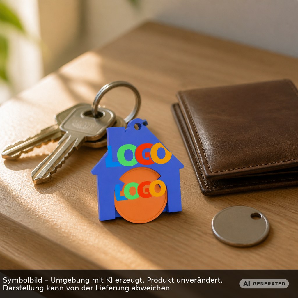 Chiphalter mit 1€-Chip "Haus" als Werbeartikel mit Logo bedrucken