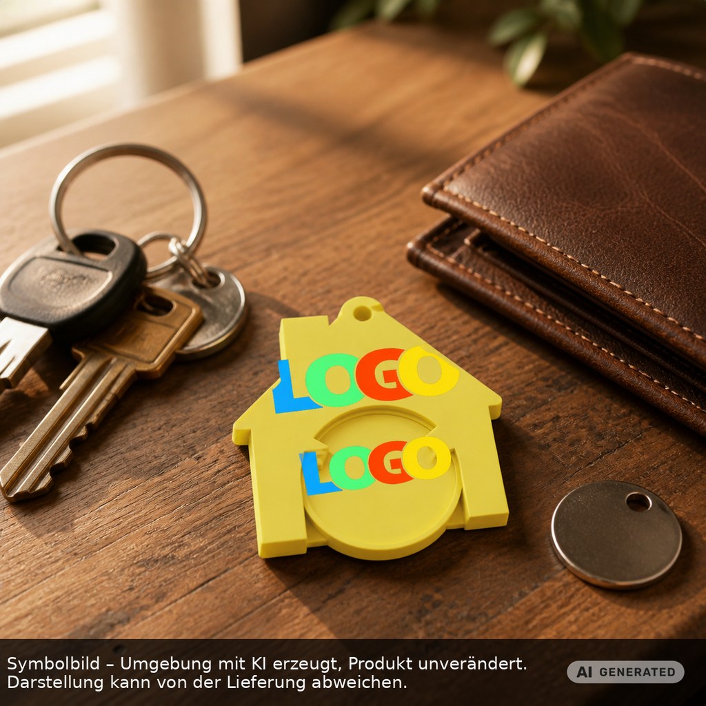 Chiphalter mit 1€-Chip "Haus" als Werbeartikel mit Logo bedrucken