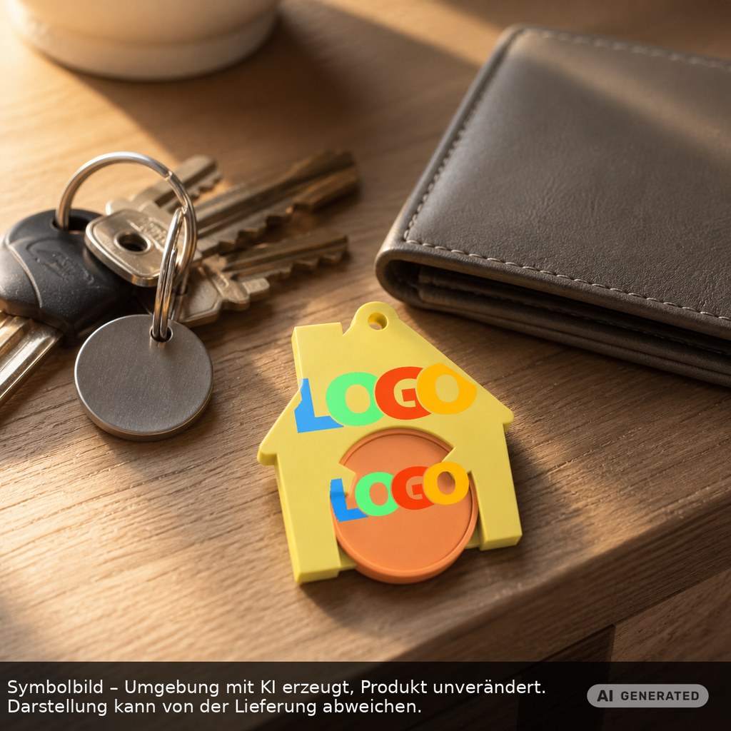 Chiphalter mit 1€-Chip "Haus" als Werbeartikel mit Logo bedrucken