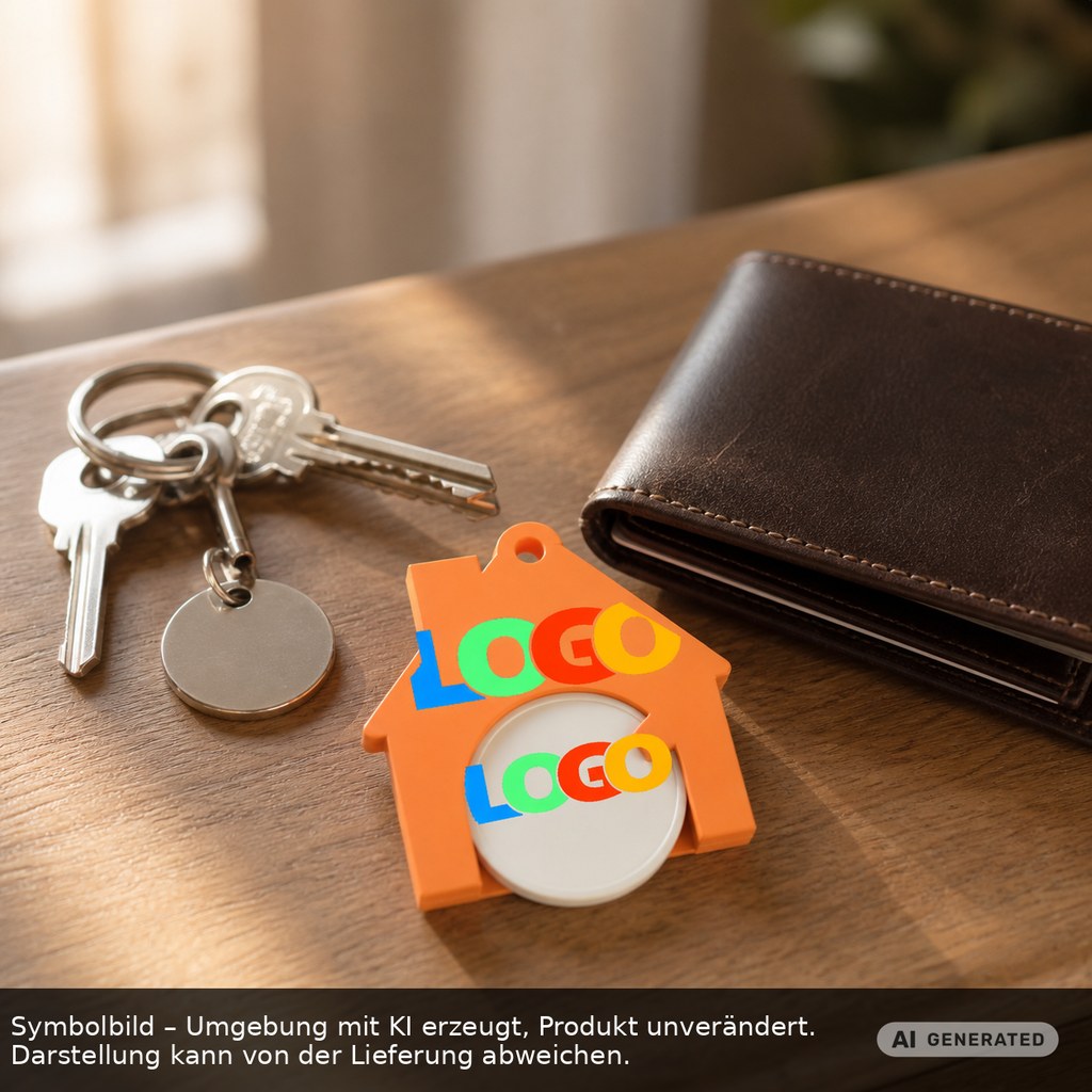 Chiphalter mit 1€-Chip "Haus" als Werbeartikel mit Logo bedrucken