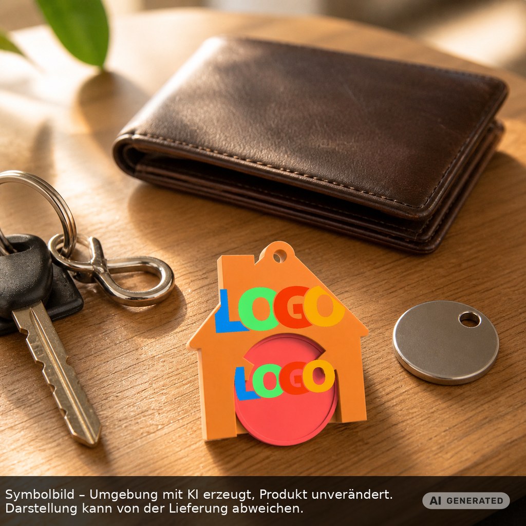 Chiphalter mit 1€-Chip "Haus" als Werbeartikel mit Logo bedrucken