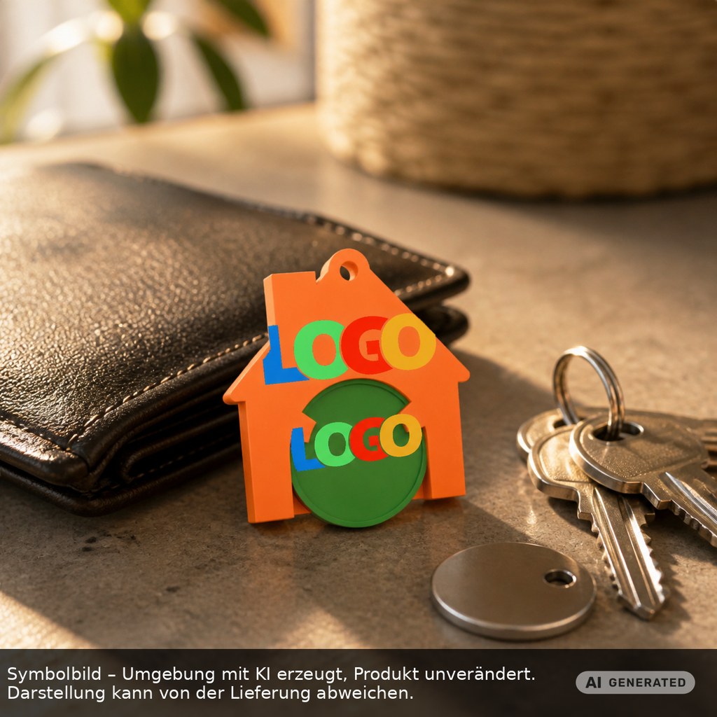Chiphalter mit 1€-Chip "Haus" als Werbeartikel mit Logo bedrucken