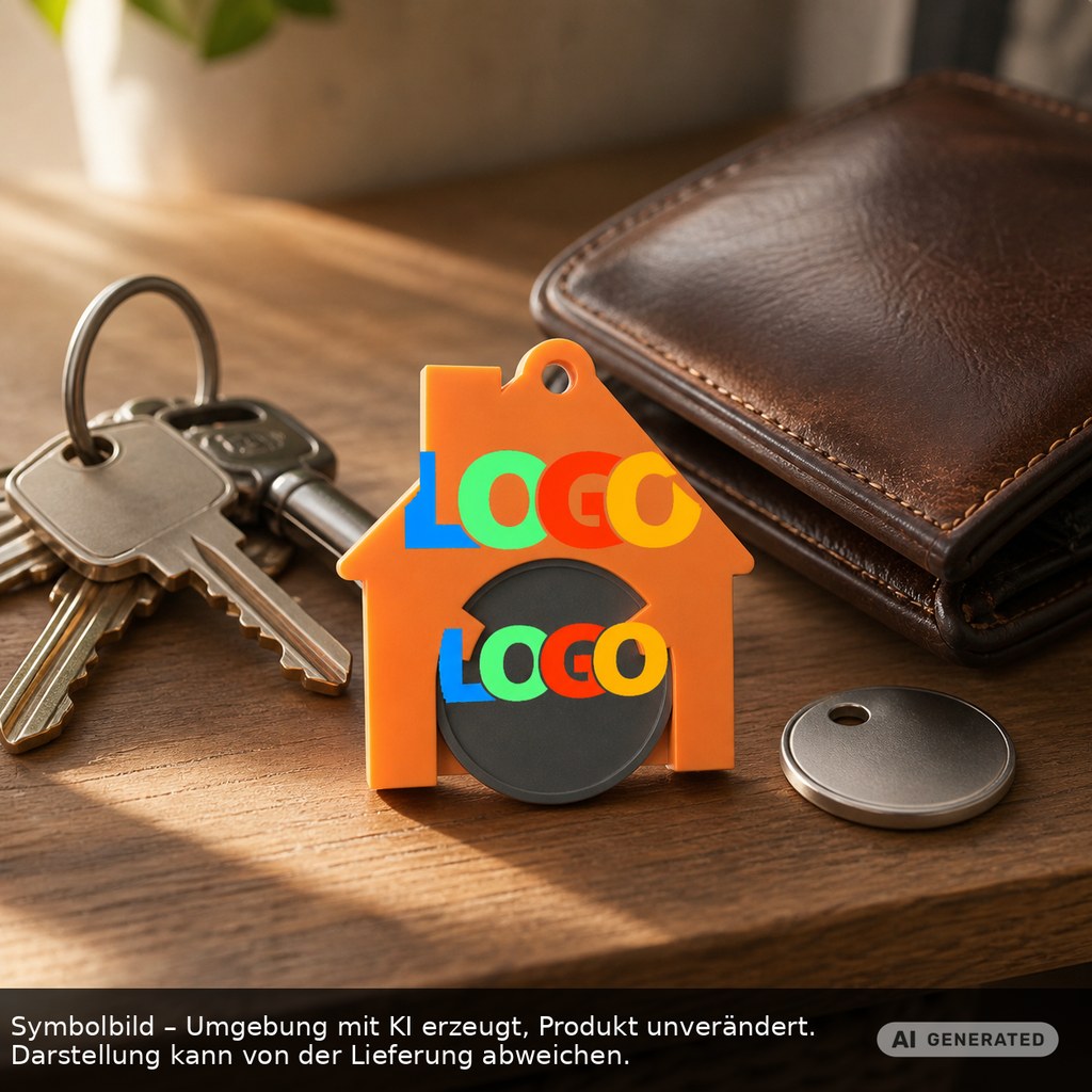 Chiphalter mit 1€-Chip "Haus" als Werbeartikel mit Logo bedrucken