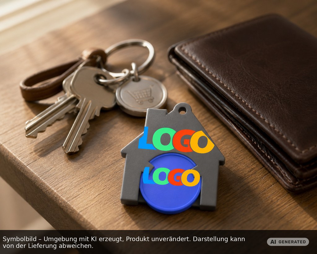 Chiphalter mit 1€-Chip "Haus" als Werbeartikel mit Logo bedrucken