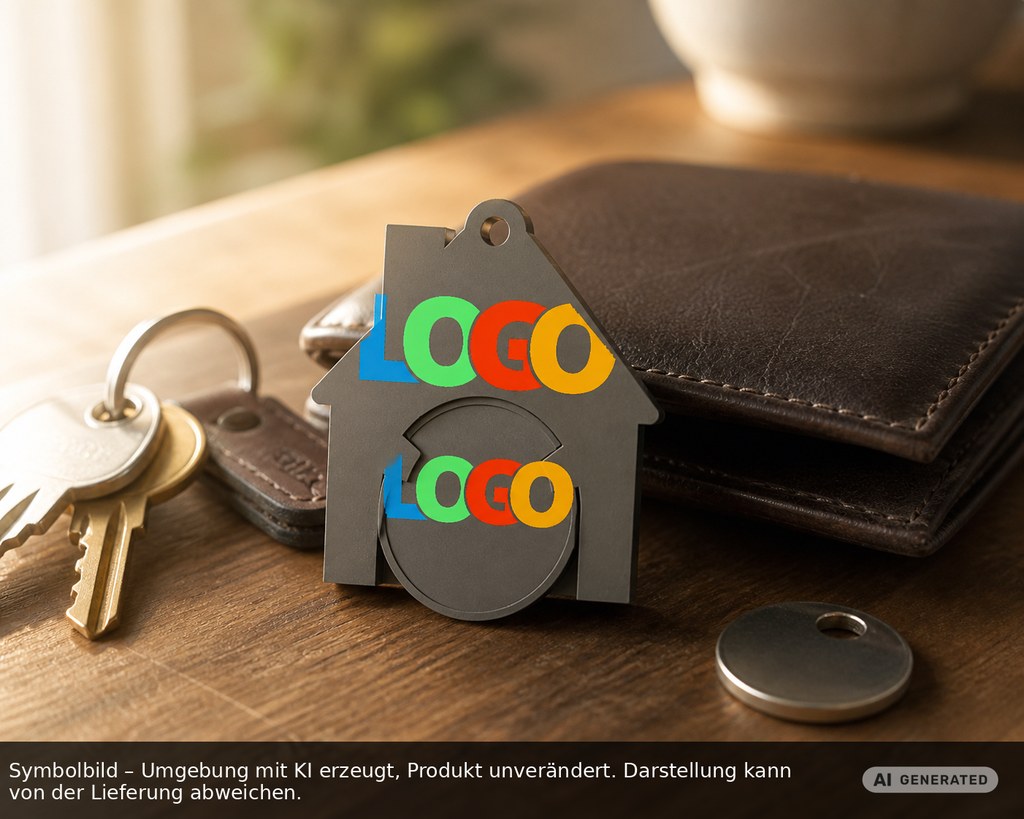 Chiphalter mit 1€-Chip "Haus" als Werbeartikel mit Logo bedrucken